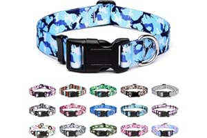 Mercano Adjustable Dog Collar - Special Design Patterns, Soft Nylon Comfortable Durable Pet Collar for Small Medium Large Dogs (M, Dog Camouflage Blue)