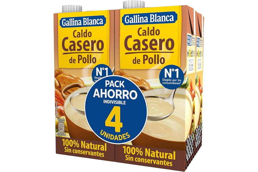 Gallina Blanca - Caldo Casero de Pollo 100% Natural - 1L (Paquete de 4)