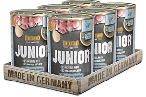 BELCANDO Nassfutter für Hunde, Junior Geflügel mit Ei, 6X 400g Dose, Hundefutter nass, für alle Rassen, Made in Germany