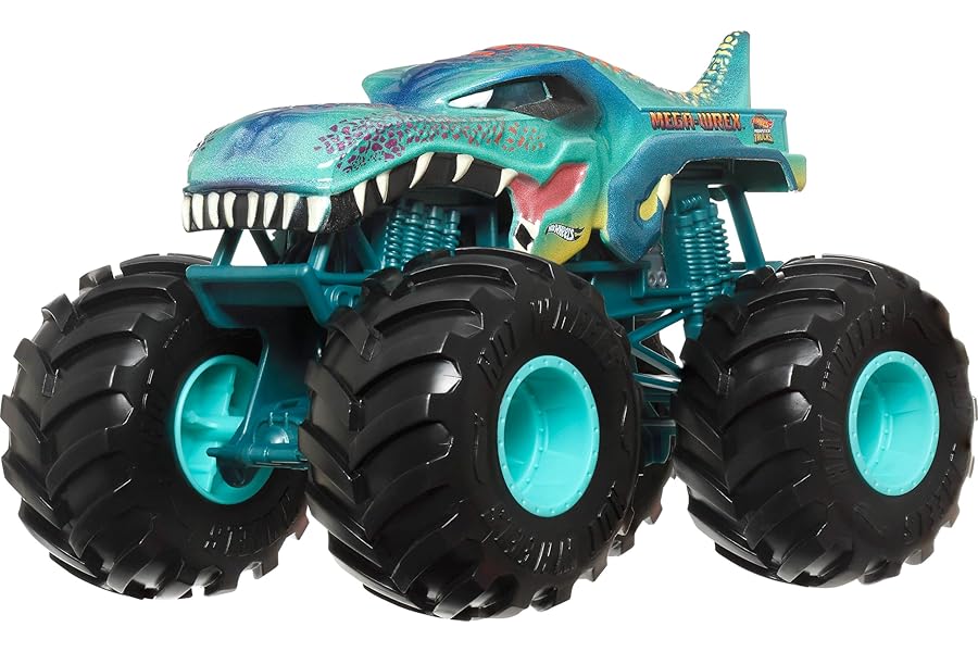 Hot Wheels Monster Trucks MEGA WREX, Oversized Monster Truck, 1:24 Scale Die-Cast Toy Truck with Giant Wheels and Cool Designs, JDR03