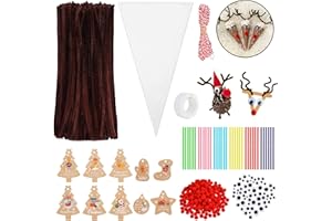 ROSEDREAMER 650 Stück Pfeifenputzer zum Basteln, 100 Stück Süßigkeiten Tüten Transparent, Chenilledraht Pfeifenreiniger Braun zum Basteln mit Rot Pompons Kulleraugen Pfeifenputzer für Kinder Weihnachten Rentier
