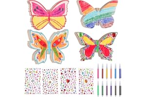Weysoo 40 Stück Schmetterlinge Deko, Schmetterling Bastelset, Schmetterling Holz mit Aquarellstift/Edelsteinaufkleber, Basteln Kindergeburtstag für DIY Geburtstag Handwerk Ostern Basteln Kinder