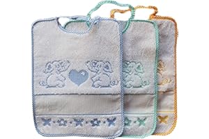 OM DOLCE CASA Bavaglini Asilo Variante Elefante nr 3 o 6 pezzi-Scuola materna-cm 24x30-Maschio-Femmina, con elastico e tela aida per ricamo a punto croce, Possibilità anche di ricamo personalizzato