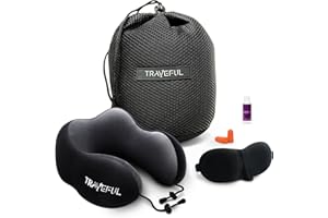 TRAVEFUL Ergonomiczna poduszka podróżna na szyję z maską na oczy 3D i torbą do przenoszenia - poduszka lotnicza z pianki memory - ultraprzenośna ze zdejmowanym i nadającym się do prania pokrowcem