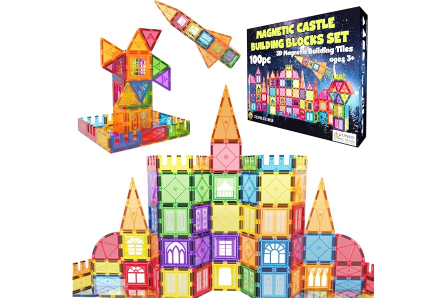 Desire Deluxe Magnetic Building Games - 100 PCS Magnetic Tiles & Blocks Children, Educational Toy STEM 3+ Years, Creative Set for Building, Learning Shapes & Colours