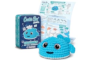 Cookie Box MINIs Crochet Kit for Beginners – Gift Set to Make Whale Luna Amigurumi Plushie – Easy DIY Crochet & Knitting Starter Kit with Printed Instructions & Step-by-Step Video Tutorial