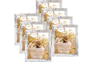 Vasemouh Marcos de Fotos Multiples 20x25cm（8x10in）de Pared y Mesa, Marco de Madera Rústica Vintage Color Blanco Abedul,7 Piezas.