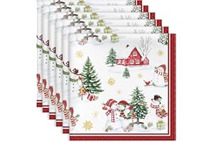 ‎ARQUIEL Arquiel Servietten Weihnachten Schneemann Häuser 6er Set, Stoffservietten 100% Baumwolle Dekoratives Weiches Wiederverwendbare Esstisch Servietten für Weihnachten Küche Party(45×45cm)