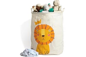 Kreativherz - Aufbewahrungskorb & Wäschekorb für Baby & Kinder im Löwen-Motiv aus Leinwand-Gewebe - Spielzeug-Korb zur Aufbewahrung im Kinderzimmer groß - Bad Wäschekörbe & Ordnungssystem Organizer