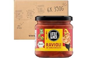 ‎LITTLE LUNCH Little Lunch Bio Ravioli in Tomatensauce | Camping | Fertiggericht für jeden Tag | Vegan | Nudeln mit Gemüsefüllung | Ohne zugesetzten Zucker | Ohne Geschmacksverstärker | 6 x 350g