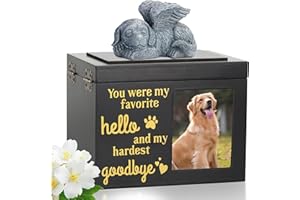 DiDiBirDi Schwarzes Holz Urnen für Hunde Kommt mit Hundeengel,Tierurnen für Hunde Urne Mit schwarzem Flanell Asche Aufbewahrungsbeutel Tierurnen für Hunde Gedenkgeschenk (50kg