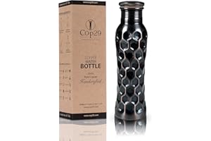COP29 Bouteille d'eau de fée en cuivre Pur Fait à la Main: Un récipient en cuivre ayurvédique, Emballage Cadeau - 900 ML / 30 oz (nid d'abeille Antique)