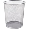 KEPLIN Round Trash Can - 1 Pack Silver Non-slip Mesh Bin, Stylish & Sturdy Metal Can for Home, Bedroom, Office, Bathroom, Living Room & Kitchen - Indoor Garbage Bin with Sleek Design