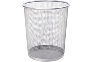 KEPLIN Pattumiera rotonda – 1 confezione di cestini in rete antiscivolo color argento | Cestino per la carta | robusto cestino in metallo per interni, per casa, camera da letto, ufficio, bagno,