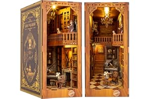 Funsland DIY Book Nook Kit - 3D Wooden Puzzle Library Bookstore Mini Model Insert Light and Bookcase for Adult