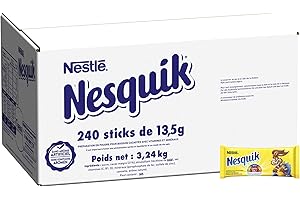 NESQUIK Sticks Chocolat en Poudre - Dose Individuelle 13,5g - Cacao en Poudre à Mélanger avec du Lait - Préparation Instantanée pour le Petit Déjeuner - Carton de 240 Dosettes de 13,5g