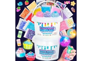 FGZU Luminous Slime & Squishy DIY Set, 300ml Clear Slime & 300ml Butter Slime Set of 25 Accessories, Stress Relief Sensory Toy Gift for Kids