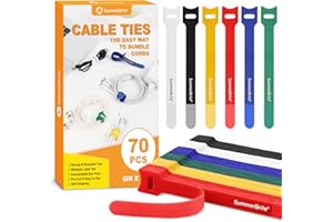 Summerbrite 70PCS Reusable Cable Ties Muliticolor Cable Straps Adjustable Hook and Loop Releasable Cable Tidy Ties Fastening Straps for Home & Office Desk PC Cable Management(12mm x 15cm)