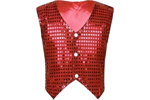 TTAO Gilet A Paillettes Enfant Garçon Haut de Danse Jazz Ballet Soirée Chemise Veston Brillant Mariage Cérémonie Top de Danse Performance Carnaval 7-14 Ans