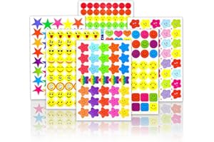 OWill 4980 Pezzi 60 Fogli Smiley Happy Face Stickers e Star Stickers, Colorato Adesivi Premio Faccia per Bambini Insegnante Genitore