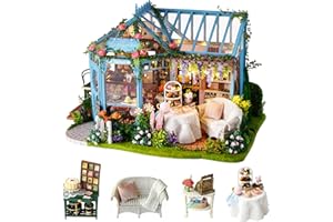 Cuteroom DIY Mini Dollhouse zestaw mebli drewnianych, różowy ogród herbata dom