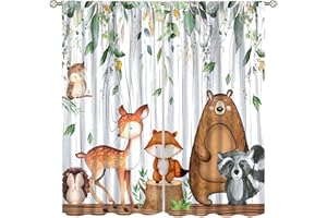 YCness Forest Animal Curtains, Watercolor Wild Animal Bear Fox Deer Kids Window Treatments for Living Room Bedroom,Green Woodland Tree Kids Drapes 2 Panel Sets,52x84 Inch, Style-2