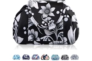 VAVABOX Lazy Kosmetikbeutel mit Kordelzug Portable Große Kosmetiktasche Reisetasche Make up Beutel Aufbewahrung Organisator für Damen Mädchen (Schwarz Floral)