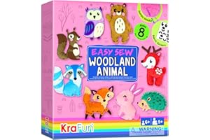 KRAFUN Kit de Costura Animales del Bosque para Niños 5+ Años, 8 Proyectos Fai da Te (Oso, Conejo, Zorro, Búho, Ciervo), Fieltro, Instrucciones, Juguete Educativo