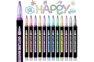 Hoenart 12 Glitzer Konturstifte Set | Wasserlösliche Dual-Tip Stifte mit Goldglitter | Für Kinder & Erwachsene (DIY, Bullet Journal, Basteln)