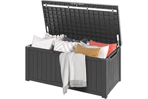 DWVO Auflagenbox Aufbewahrungsbox Garten Kissenbox Gartenbox Outdoor Gartentruhe |Wasserdicht Gasdruckfeder|Für Sitzauflagen Gartengeräte & Kinderspielzeug|450 Liter 142.1x67.7x60cm|Dunkelgrau