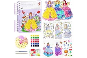 TOYESS DIY Toys for Girls Aged 3-8, Hand-Made Poke Fun, Sticker Art Paper Craft Kits, Pocket Watercolor Painting Book Set for Children's Birthday and Christmas Gifts, Purple