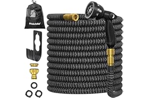Tuyau Arrosage Extensible 30m/100ft, Disdarkday Tuyau D’arrosage Extensible avec 1/2" et 3/4" Adaptateurs, 10 Modes d'Arrosage, Latex Triple Épaisseur Durable avec Raccords et Sac, Noir