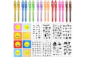 Ulifeme 16 Piezas Boligrafo de Tinta Invisible con Luz UV, 8 Piezas Libreta y 8 Tipos de Plantillas de Dibujo para Niños, Rotuladores Invisibles Luz Ultravioleta Kit Regalo para Cumpleaños o Fiesta