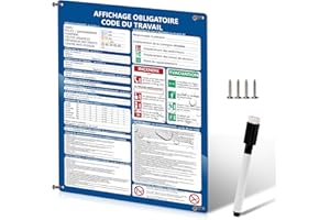 JIAWAGGAG Panneau Affichage Obligatoire A3 Code Du Travail 2026 400 X 300Mm Pvc Rigide De 1 Mm Dos Auto-Adhésif Inclut Stylo Effaçable Vis De Fixation Panneau Affichage Réglementaire Entreprise Les Restaurants