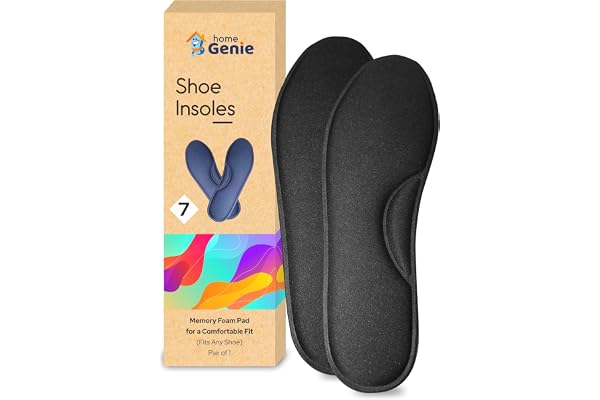 Home Genie Memory Foam Shoes Insole shoe Insoles for All Shoes Shoe Insole for heel pain Super Soft Absorption Pads Comfortable, Soft, Durable, Washable (Size - 7, Pack of 1, Black)