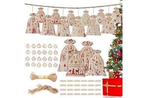 ANZOAT 24 Sachets Calendrier de l'avent, Sac pour Calendrier de l'avent avec Figurines/Corde/Clip, Calendrier de l'avent à Remplir pour Cadeau/Friandise, Pochette Calendrier de l'avent de 9.8*13cm/12.5*17cm