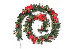 WeRChristmas Pre-Lit Decorated Garland Illuminated with 40 Warm White LED Lights, 9 feet - Red/Gold