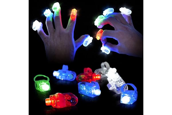 THE TWIDDLERS 100 LED Fingerljus för Barn, Pojkar och Flickor, 4 Färger (Varar upp till 8 Timmar) - Barnkalas, Födelsedagar, Karneval, Halloween, Godispåse, Festgåvor