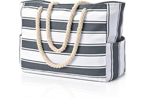 oscaurt Beach Bag Large Waterproof Beach Tote Bags with Zip and Rope Handle Summer Holiday Essentials Shoulder Handbags for Travel Shopping Pool Gym Picnic