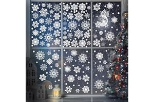 Outus 570 Pieces Snowflake Window Clings Winter Window Clings Christmas Snowflake Decal Stickers Decorations for Christmas Theme Party New Year Supplies, 12 Sheets(White)