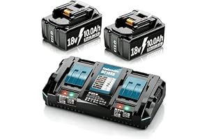 2 x 18 V 10,0 Ah batteri med laddare DC 18RD 6A ersättningsbatteri för Makita batteri 18 V