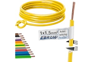 EBROM aderlei Tung – Único superior flexible – PVC línea – h07 V de K 1,5 mm² – Color: Amarillo 10 M/15 M/20/25 m/30 m/35 M/40 M/45 m/50 m/55 m/60 M hasta 100 m elegir