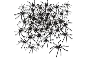 obqo 100 Pieces Halloween Spooky Black Plastic Spiders for Halloween Party Decorations, Prank Realistic Scary Spiders Toy for Kids Party Decorations