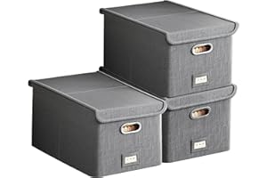 RUUCY Ruccy 3 PCS Scatola Portaoggetti con Coperchio 47L, Scatole per Armadio Rigide con Maniglie, Contenitori per Armadio Salvaspazio Pieghevoli, Impilabile Organizzatori per Vestiti e Giocattoli