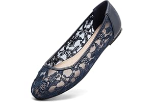 Greatonu Ballerines Femme Ballerines en Dentelle Chaussures Plats Ballerine Ronde Confortable Slip-on Lace