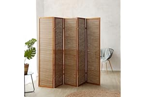 ‎HOMESTYLE4U Homestyle4u Paravent Bambus Innen Raumteiler Holz 5 teilig Braun Sichtschutz Trennwand Raumtrenner