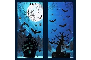 Larcenciel Halloween Adesivi per Vetrine, 6 Fogli Pellicole per Vetri 90 Pezzi Adesivi per Finestre Piccole, Adesivo in Vetro con Motivo Ragno e Pipistrello, Vetrofanie Autoadesive (20 x 30 cm)