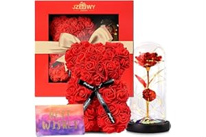 JZEEIWY Rosenbär Geschenke Geschenke Muttertag Geburtstag für Mutter,Ewige Rose im Glas mit LED-Licht für Frauen Gattin Tochter Freundin, Valentinstag Jubiläum Heiratsanträge Geschenk mit Grußkarte…