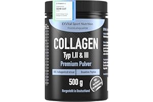 ‎EXVITAL Collagen Pulver 500 Gramm - Bioaktives Kollagen Hydrolysat Peptide, Eiweiss Pulver- Geschmacksneutral, Kollagen Typ 1, 2 & 3 Lift Drink, hochdosiert