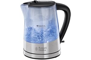 ‎RUSSELL HOBBS Russell Hobbs czajnik elektryczny, wymienny filtr BRITA, wymienny filtr antywapienny, strefy szybkiego gotowania, szkło premium Schot, pojemność 1L, moc 2200W, srebrny, Purity 22850-70